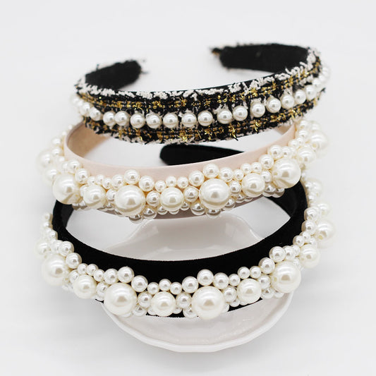 Braided large pearl hair band