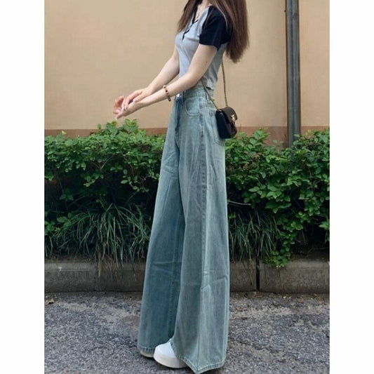 Vaskede vintage wide leg-jeans med høj talje og slankende effekt