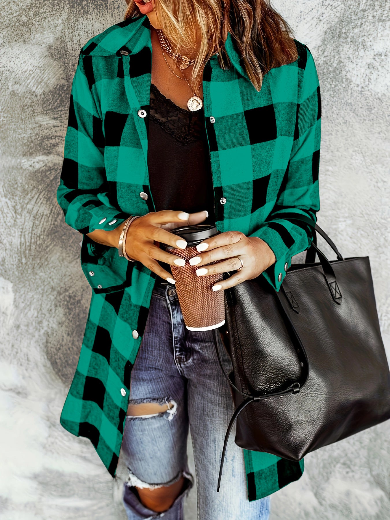 European And American Striped Brushed Button Shirt For Women