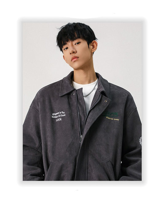 Suede Embroidered Coat For Men