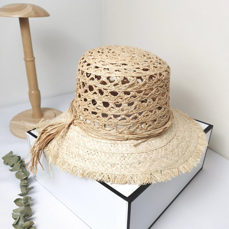 Fashion Raffia Hollow Raw Edge Breathable Sun Hat