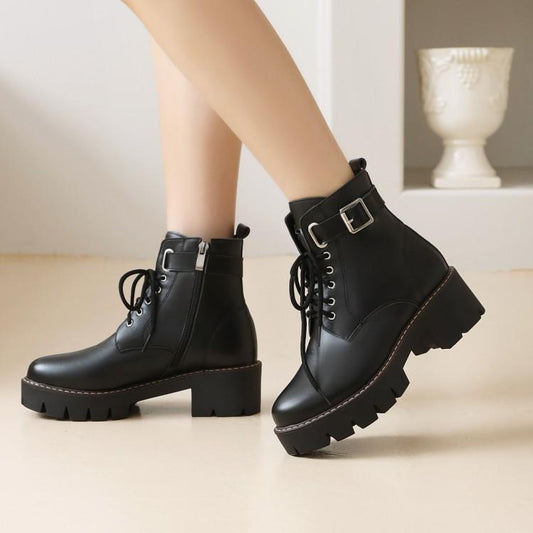 Handsome Motorcycle Boots Martin Boots Belt Buckle Middle Heel