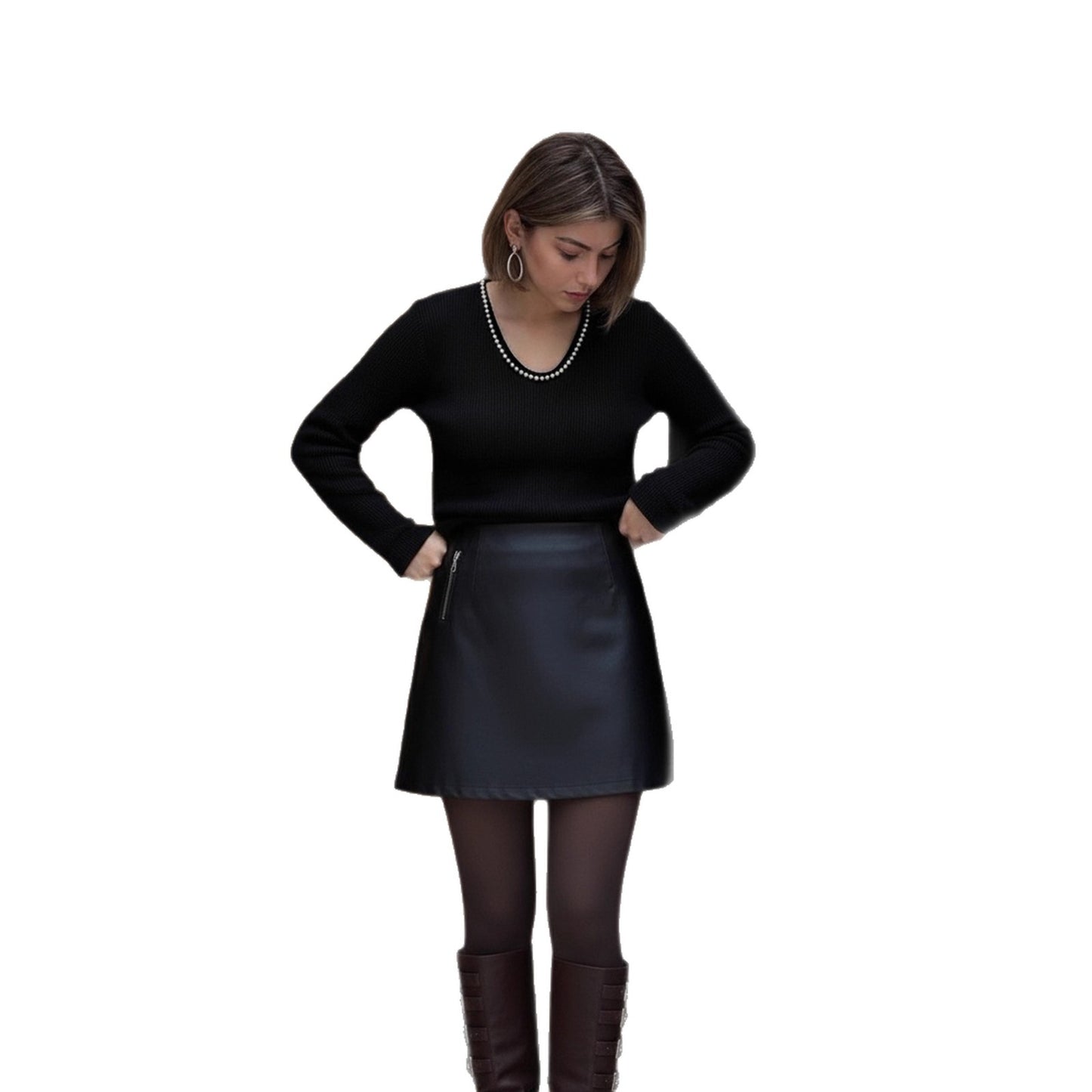Female Casual Versatile Knitted Long-sleeve Base Shirt