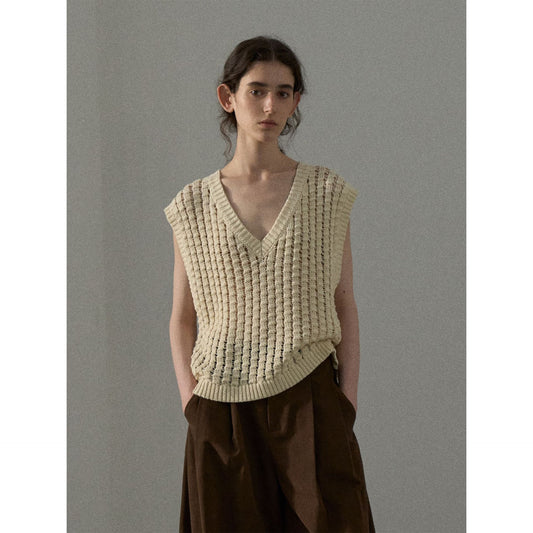 Knitted Vest Women's Three-dimensional Cotton V-neck Large Sense