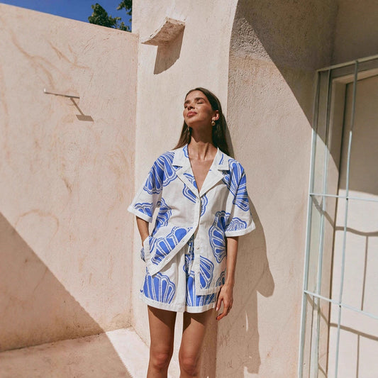 Casual And Stylish Linen Loose-fit Shirt And Shorts Set
