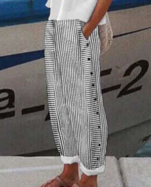 Women's Striped Casual Trousers Lightweight Blend Stretch Pants