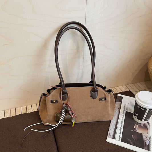 Womens Fashionable All-Match Color-Block Suede Velvet Hand Bag