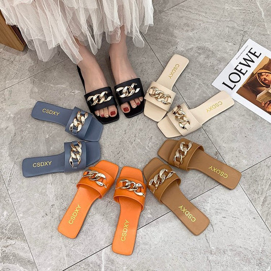 Flat Bottom Sandals And Slippers Women Wear Fashionable Metal Buckle