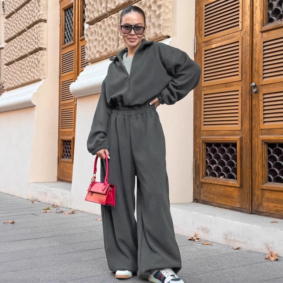European And American Street Casual White Polar Fleece Jumpsuit