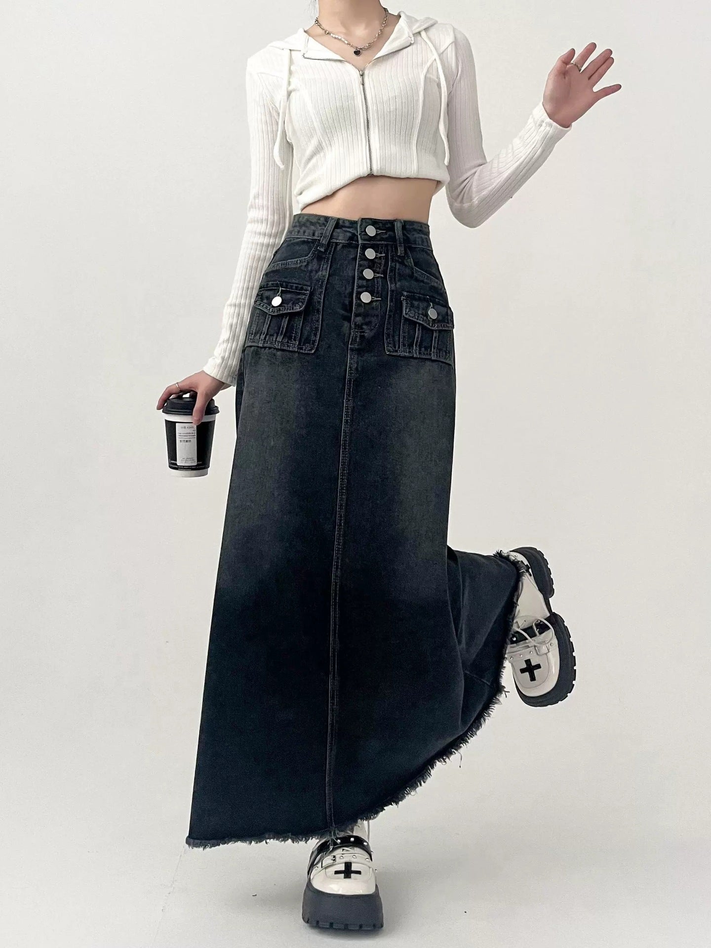 Moderigtig Retro A-formet Denimnederdel til Kvinder