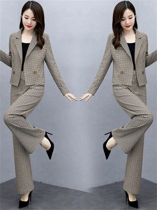 Temperament Western Style Lattice Loose Pants Two-piece