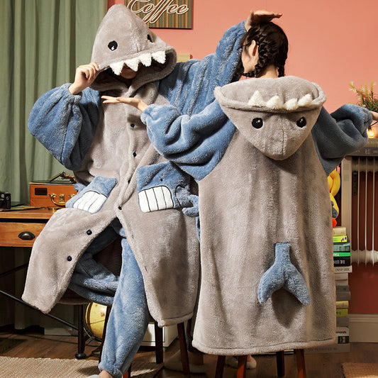 Couples Thick Flannel Hooded Pajama Set