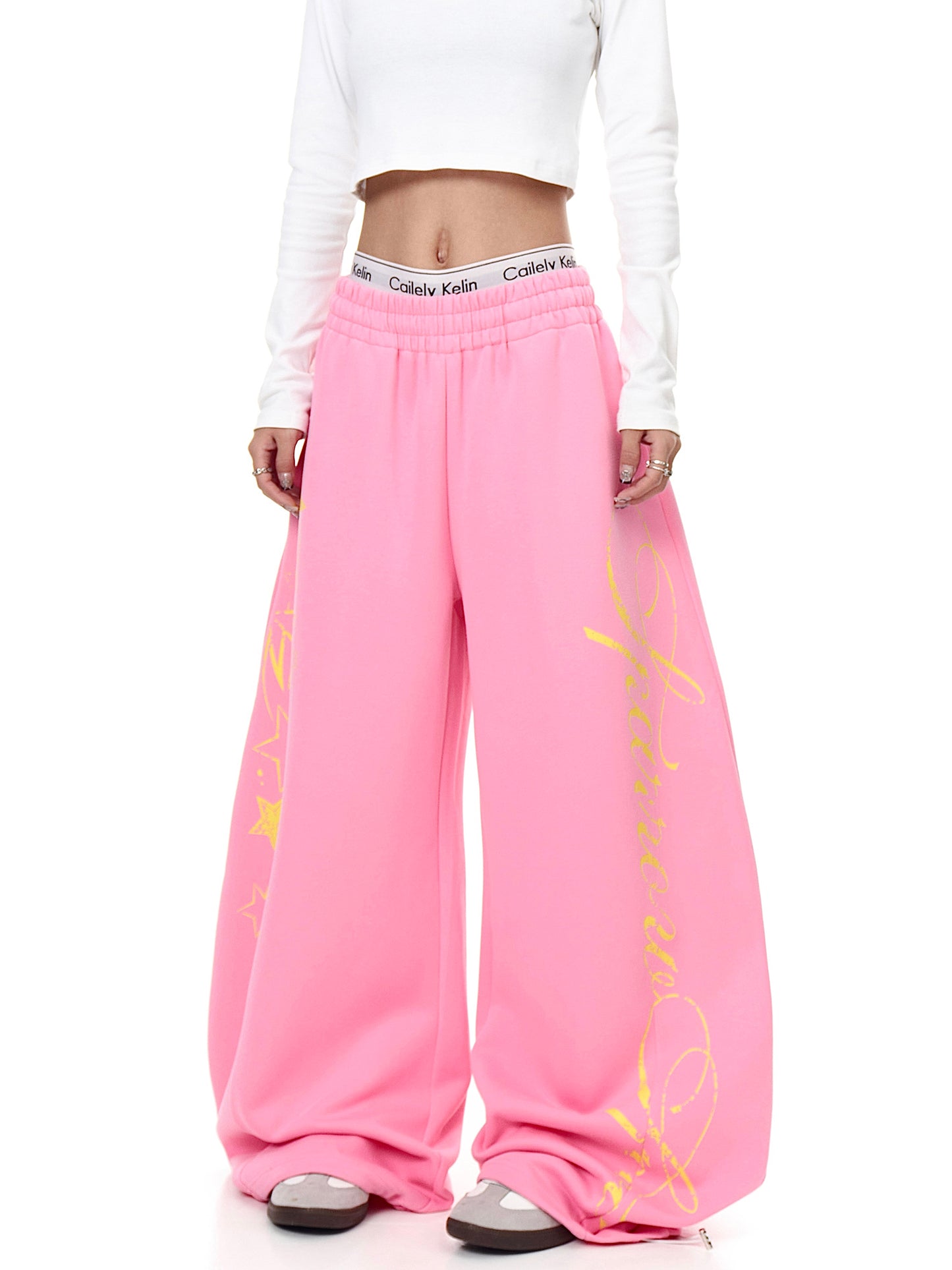 Letter Printed Machete Sweatpants Women's Sports Loose Wide-leg Pants