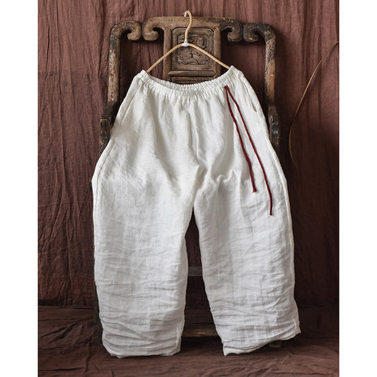 Spring And Autumn Stone Washed Linen Baggy Pants Loose Wide Leg