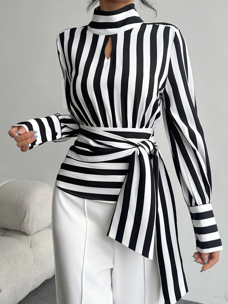 Vintage Scarf-Neck Long-Sleeve Elegant Shirt For Women