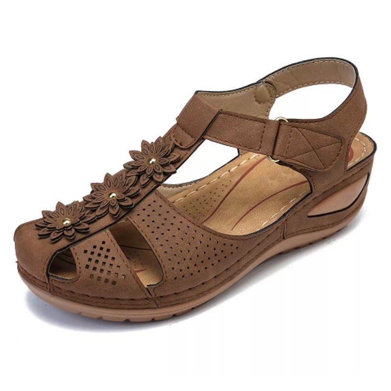 Summer Women's Plus Size Soft Soled Round Toe Velcro Wedge Women Sandals