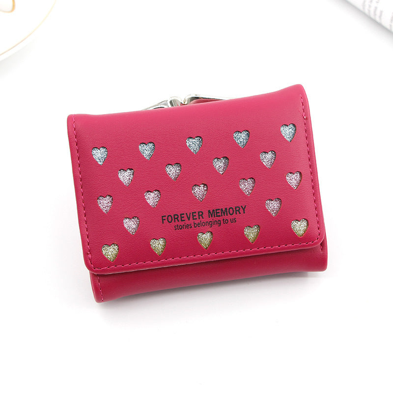 Womens Three-Fold Wallet With Hollowed-Out Heart Design