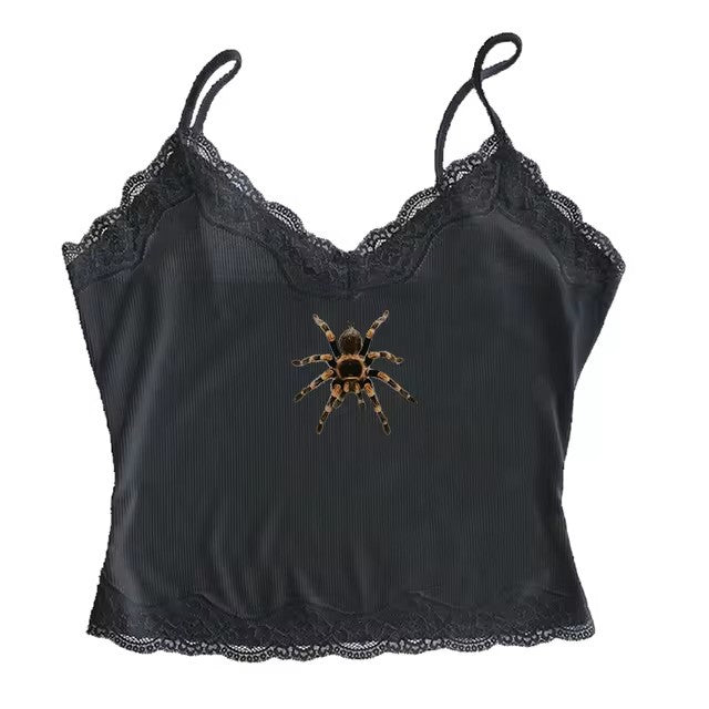Cute Spider Print Pattern Lace White Lace American Style