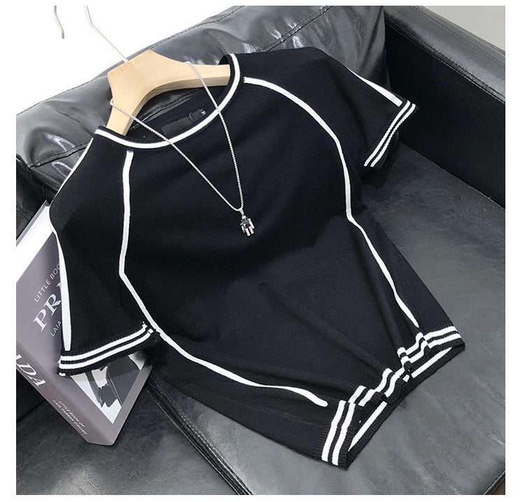 Top Thin Solid Color Round Neck Bottoming Top T Shirt