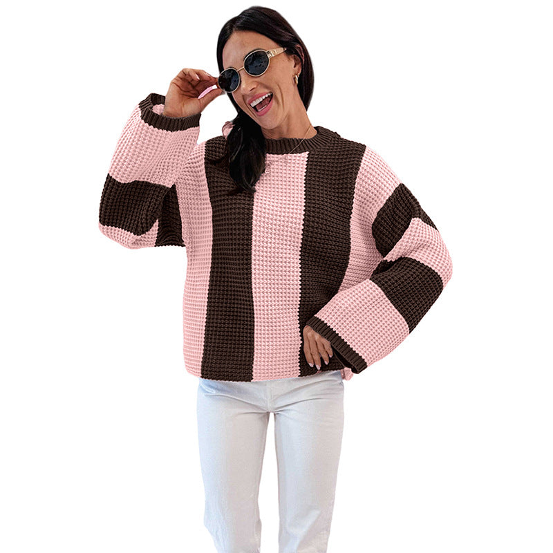Striped Colorblock Warm Sweater For Women