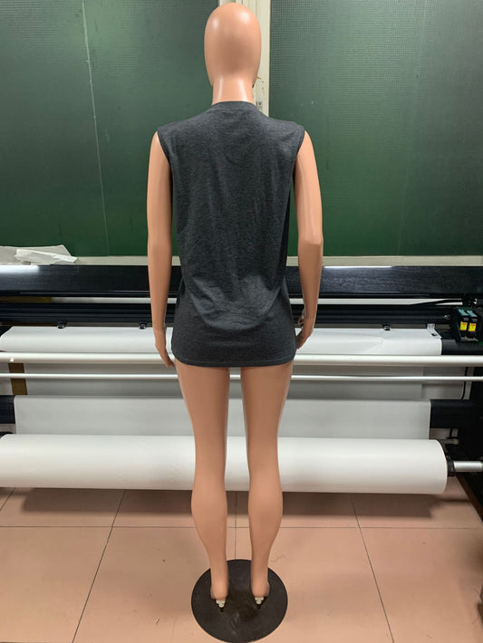 Letter Print Crew Neck Sleeveless T-Shirt