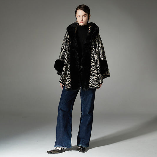 Pattern Hooded Shawl Cape All-match Western Style
