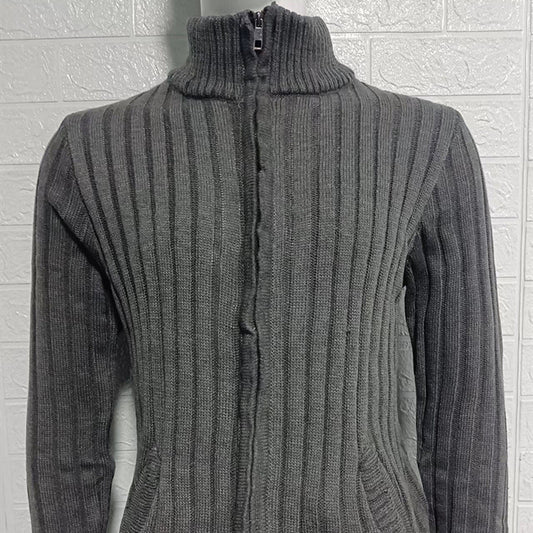 Men's Solid Color Half Turtleneck Long Sleeve Zipper Slim Sweater