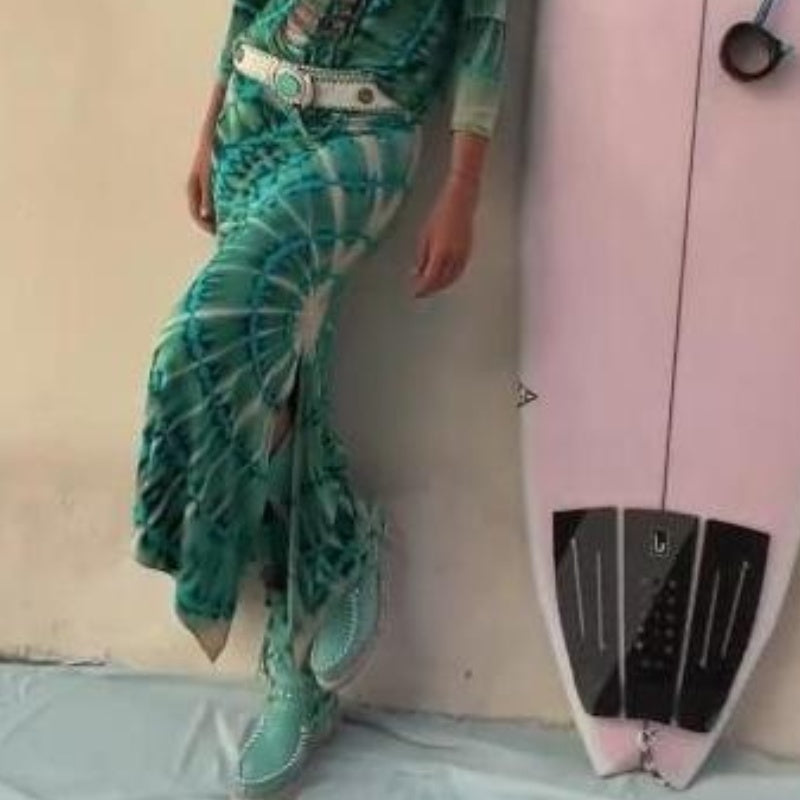 New Seaside Holiday Positioning Floral Print Slit Skirt