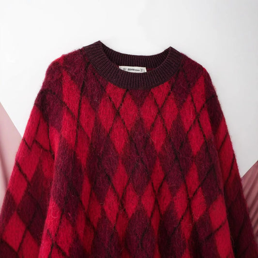 Women's Knitted Rhombus Sweater
