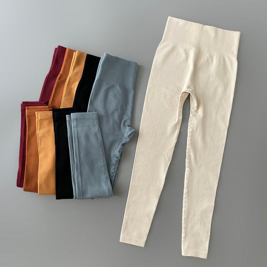 Ribbed yogabukser højtaljede træningsleggings sportsdamer