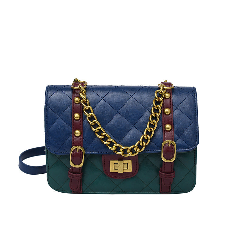 PU Small Fragrant Style Rhombus Square Bag Fashion Contrast Color Retro Simple