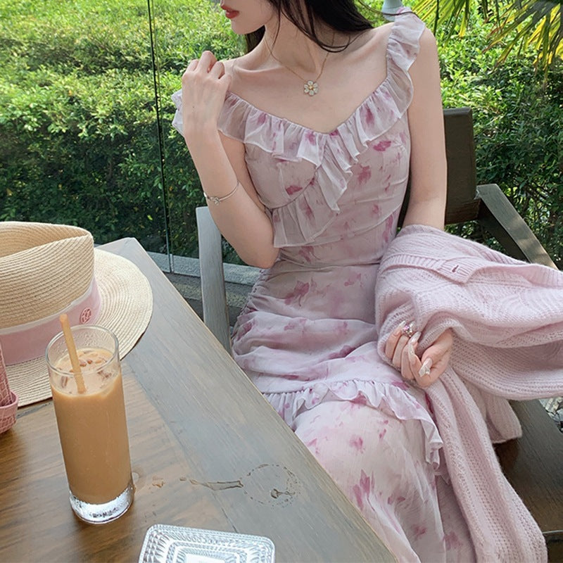 Chiffon Printed Dress Summer Mid Length