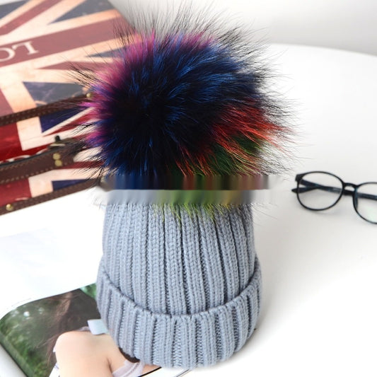 Autumn And Winter Pom-pom Wool Hat Raccoon