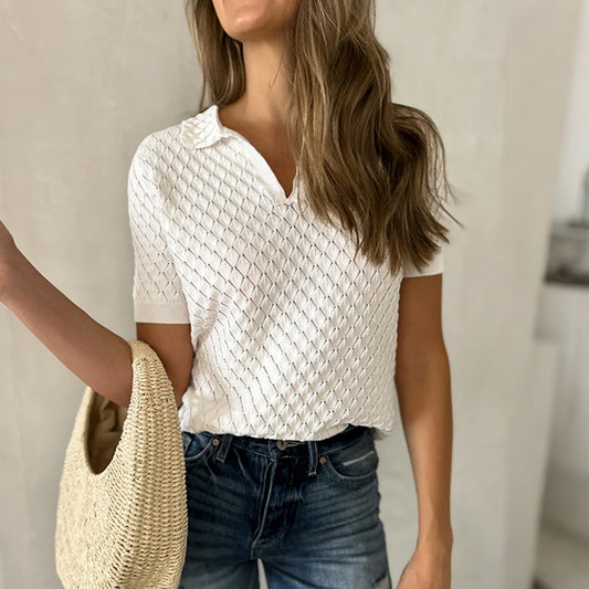 V-neck Pullover Knit T-shirt For Women