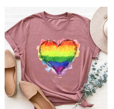 Heart-shaped Pattern Round Neck Short Sleeve T-shirt