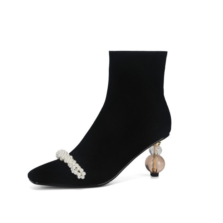 Xiaoxiang Pearl korte damestøvler med formet høj hæl Martin Single Boots