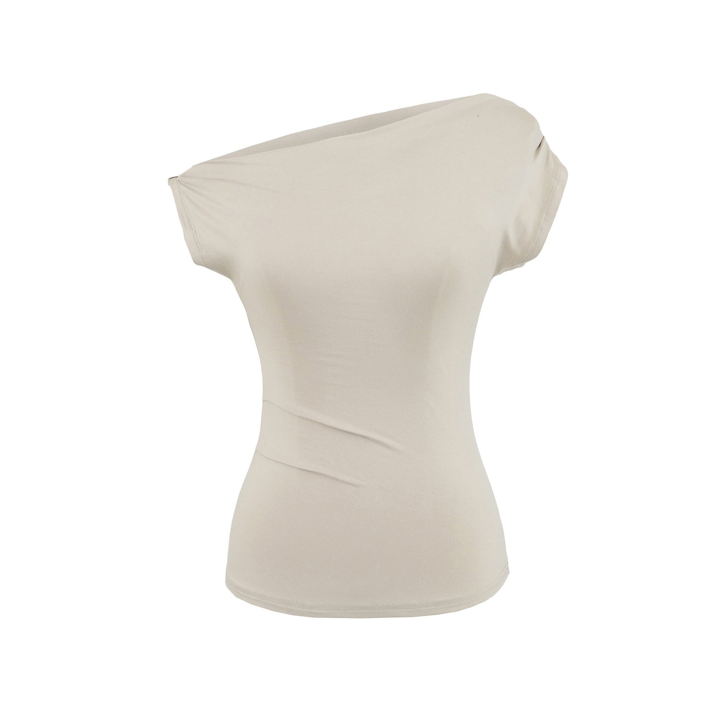 Summer New One-shoulder Cold-shoulder Pleated Slim-fit Short Sleeve