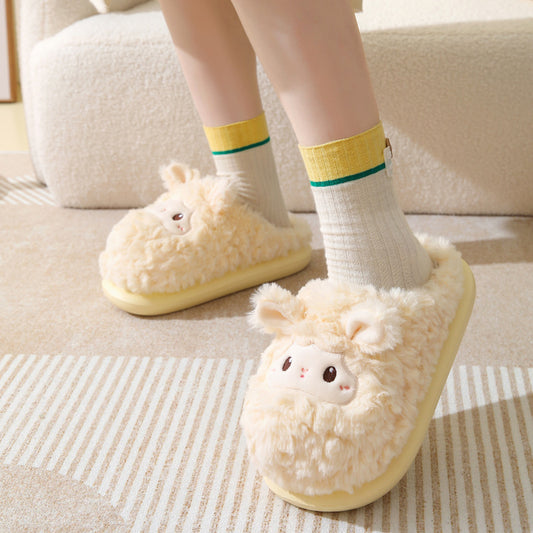 Cute Little Sheep Female Winter Interior Home Baotou Warm Non-slip Thick Bottom Plush Cotton Slippers