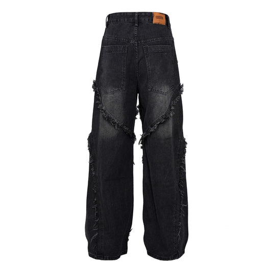 Vaskede Distressed Stitching-jeans med Whiskers i samme stil til mænd og kvinder
