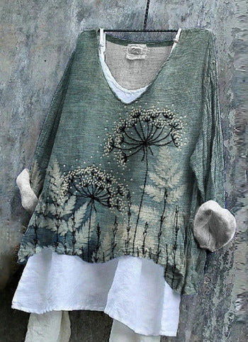 3D Digital Print Women's Crew Neck Fashionable Long Sleeve