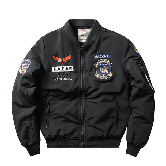Slim-Fit Stand Collar Harley Motorcycle Men's Retro Embroidery Cotton-padded Coat Coat