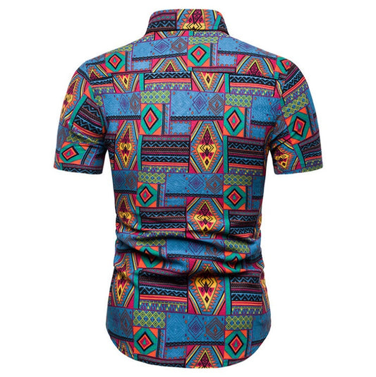 Summer casual fashion trend men's large printed shirt