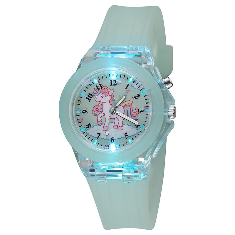 Unicorn Luminous Silicone Quartz Watch For Primary School Kids And Children