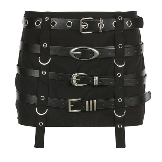 Dark Punk Design Sense Belt Splicing Skirt
