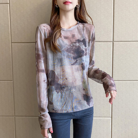 Popular Tie - Dyed Tulle Round Collar Bottom Unlined Upper Garment