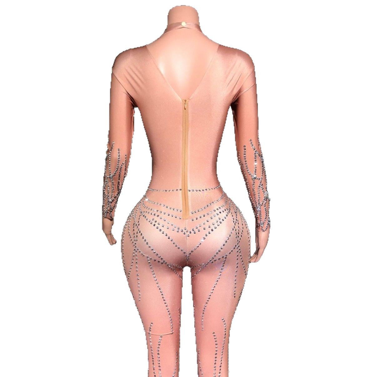 Women's Sexy Rhinestones Striped Tight Jumpsuit