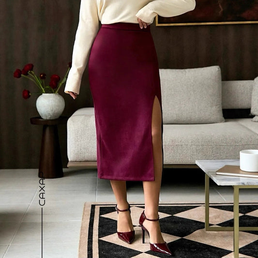 Mid-length Suede-look Skirt For Spring And Autumn