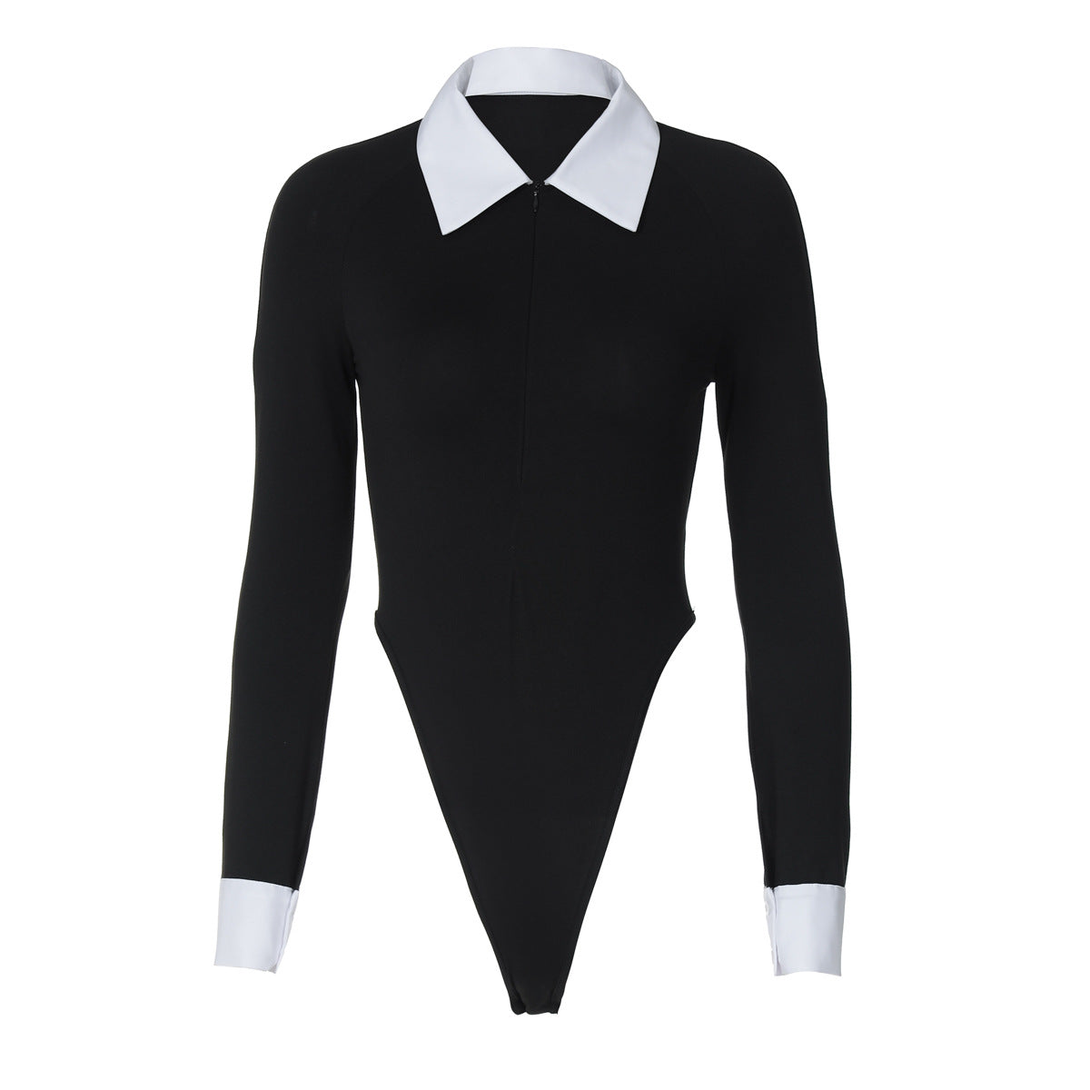 Color Matching Shirt Collar Tight Long Sleeve Midriff Outfit Jumpsuit