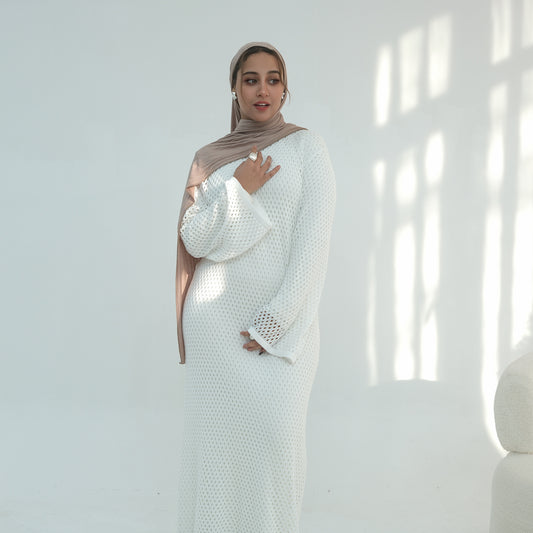 Middle Eastern-style Cozy And Chic Knit Hollow-out Dress