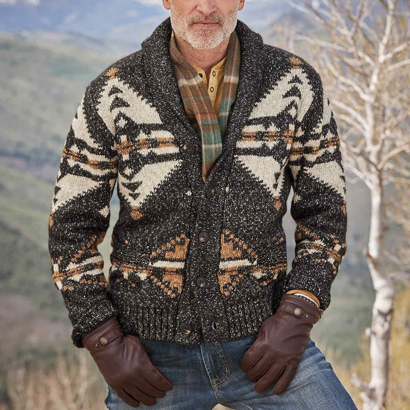 Men's Lapel Long Sleeve Cardigan Mixed Wool